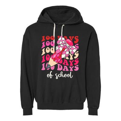 Cute 100 Days Of School Ribbon Bow Garment-Dyed Fleece Hoodie