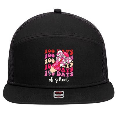 Cute 100 Days Of School Ribbon Bow 7 Panel Mesh Trucker Snapback Hat
