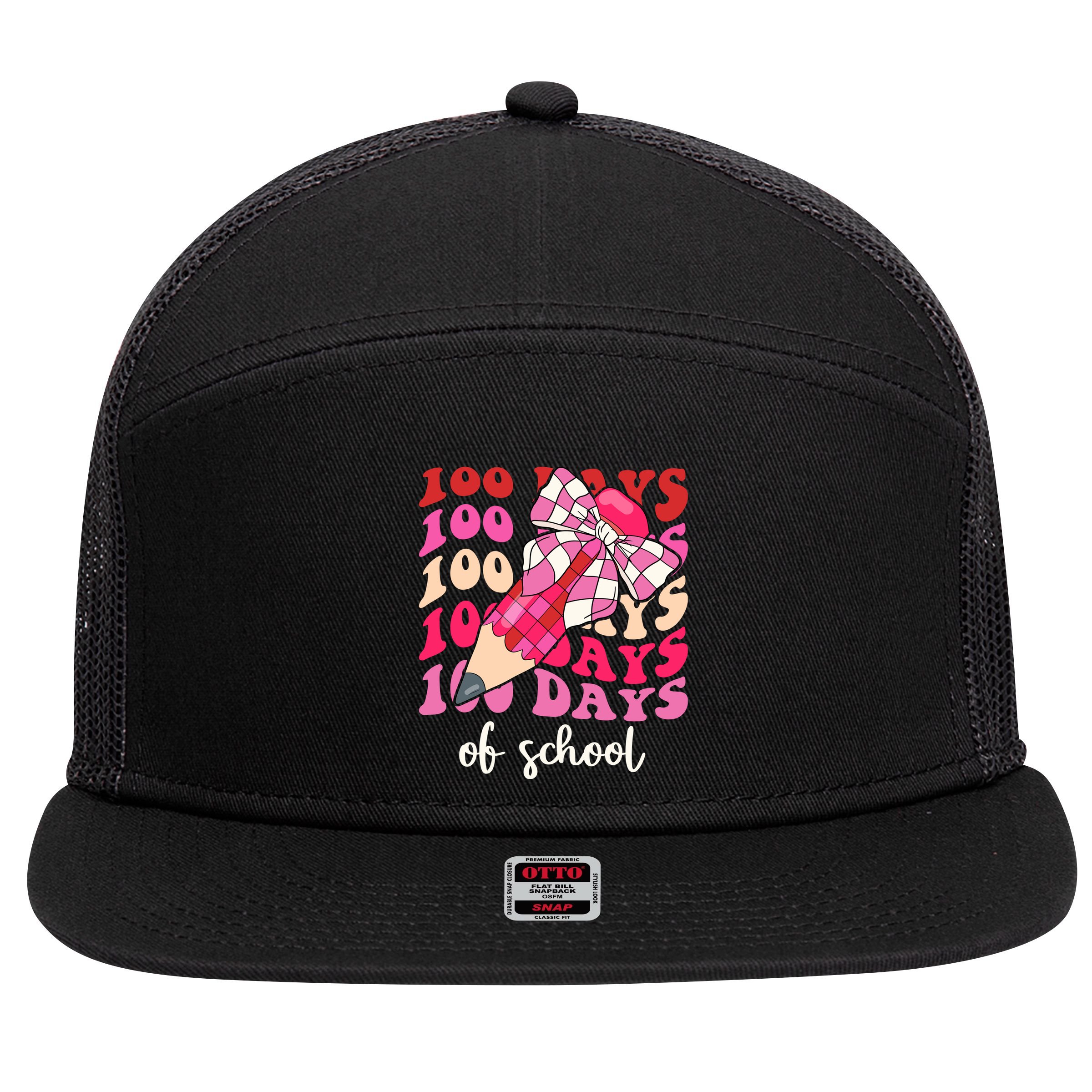 Cute 100 Days Of School Ribbon Bow 7 Panel Mesh Trucker Snapback Hat