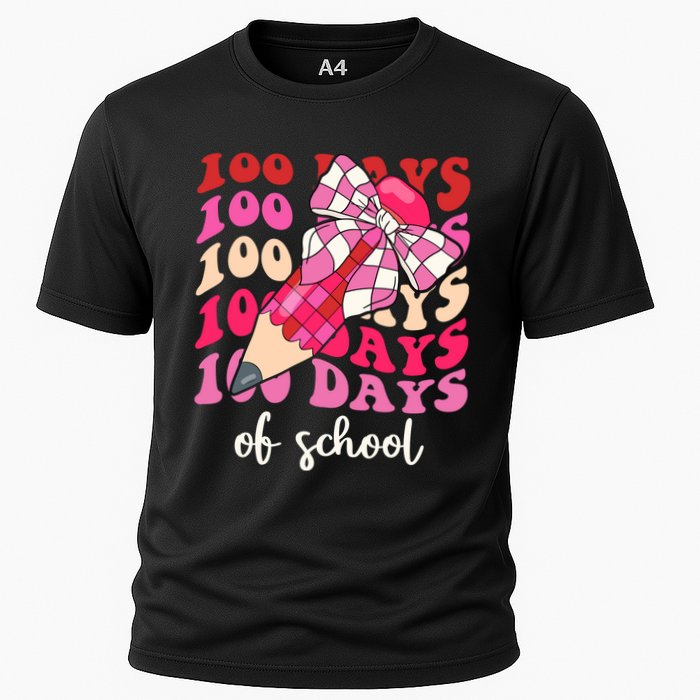 Cute 100 Days Of School Ribbon Bow Cooling Performance Crew T-Shirt