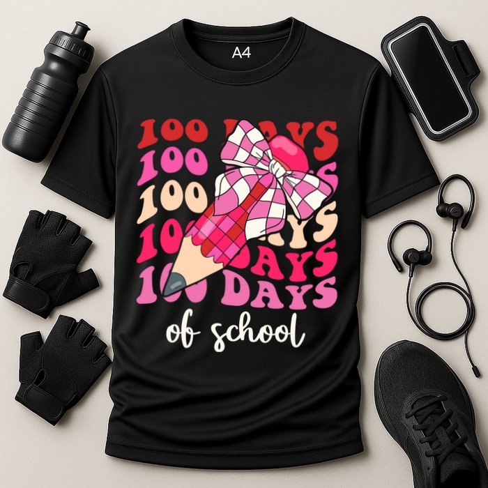 Cute 100 Days Of School Ribbon Bow Cooling Performance Crew T-Shirt