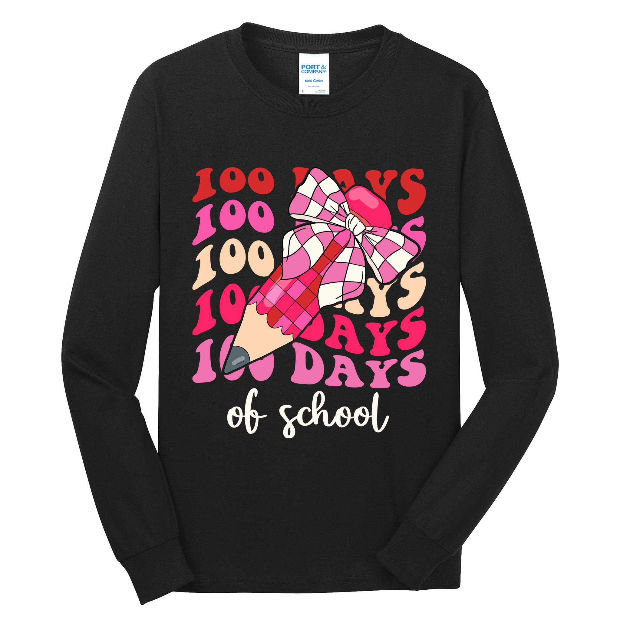 Cute 100 Days Of School Ribbon Bow Tall Long Sleeve T-Shirt