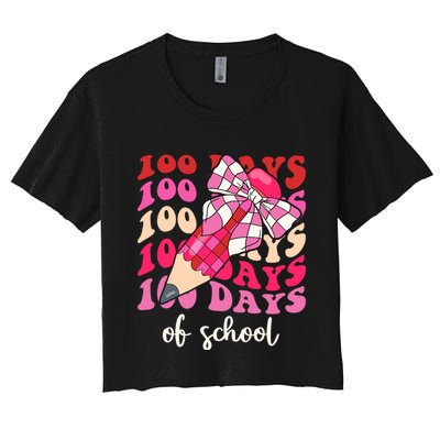 Cute 100 Days Of School Ribbon Bow Crop Top