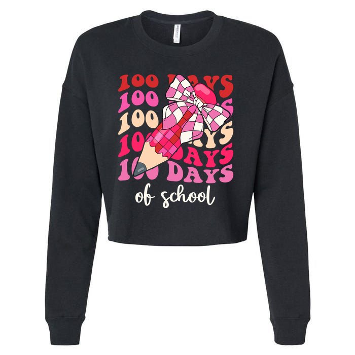 Cute 100 Days Of School Ribbon Bow Cropped Pullover Crew