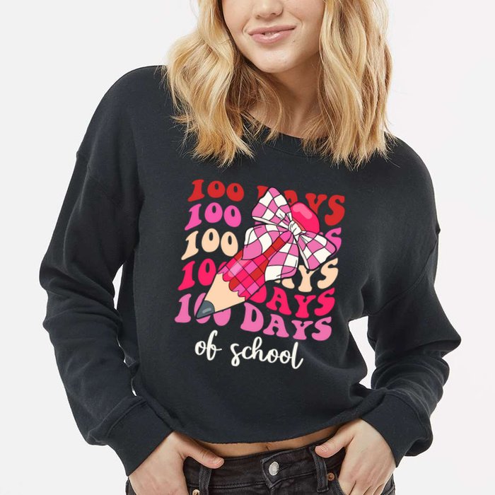Cute 100 Days Of School Ribbon Bow Cropped Pullover Crew