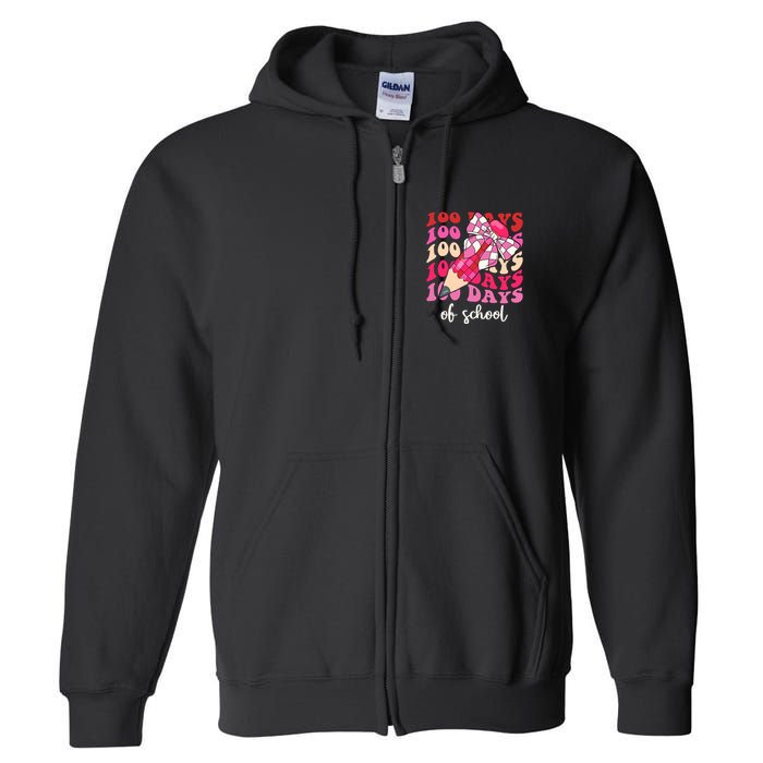 Cute 100 Days Of School Ribbon Bow Full Zip Hoodie
