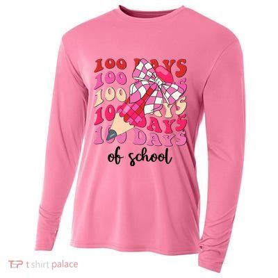 Cute 100 Days Of School Ribbon Bow Cooling Performance Long Sleeve Crew