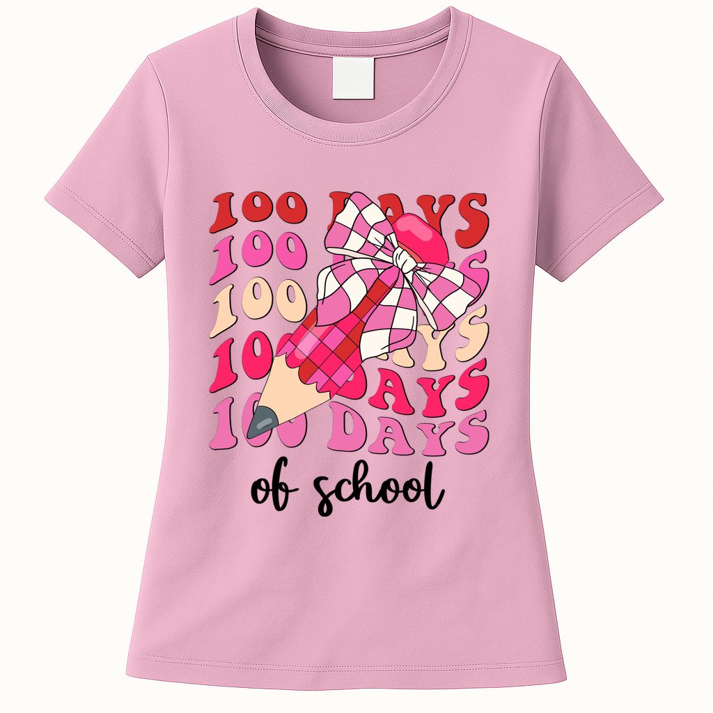 Cute 100 Days Of School Ribbon Bow Womens T-Shirt