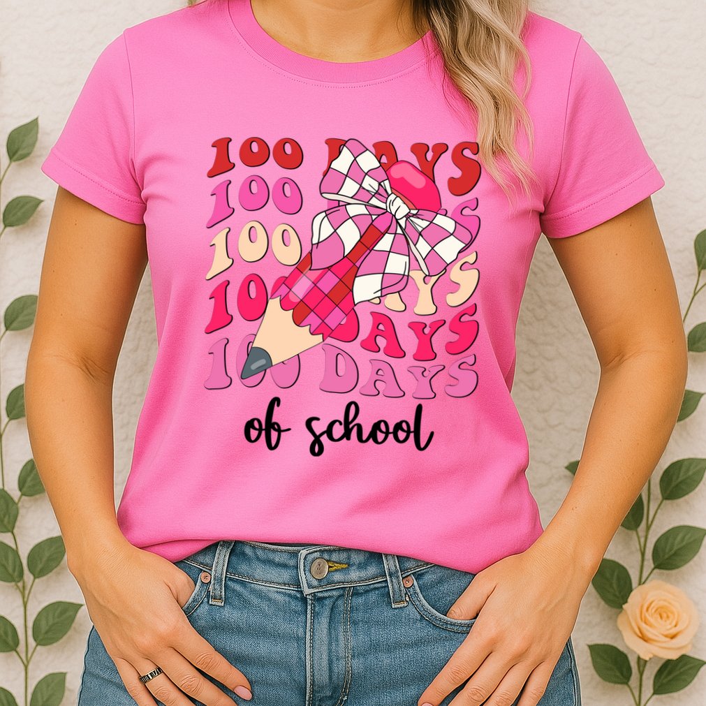 Cute 100 Days Of School Ribbon Bow Womens T-Shirt