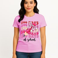 Cute 100 Days Of School Ribbon Bow Womens T-Shirt