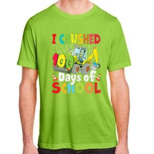 Crushed 100 Days Of School Construction Excavator Truck Adult ChromaSoft Performance T-Shirt