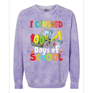 Crushed 100 Days Of School Construction Excavator Truck Colorblast Crewneck Sweatshirt