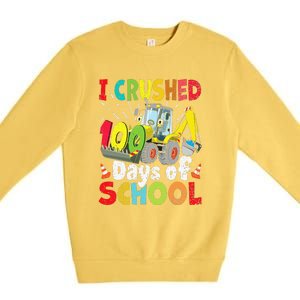 Crushed 100 Days Of School Construction Excavator Truck Premium Crewneck Sweatshirt