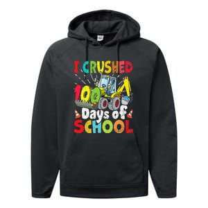 Crushed 100 Days Of School Construction Excavator Truck Performance Fleece Hoodie