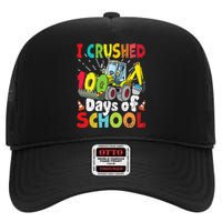 Crushed 100 Days Of School Construction Excavator Truck High Crown Mesh Back Trucker Hat