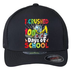 Crushed 100 Days Of School Construction Excavator Truck Flexfit Unipanel Trucker Cap