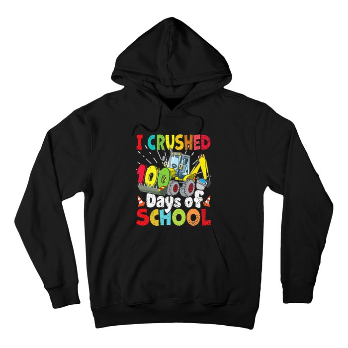 Crushed 100 Days Of School Construction Excavator Truck Hoodie