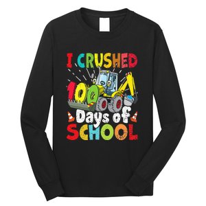 Crushed 100 Days Of School Construction Excavator Truck Long Sleeve Shirt