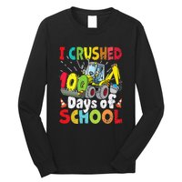 Crushed 100 Days Of School Construction Excavator Truck Long Sleeve Shirt