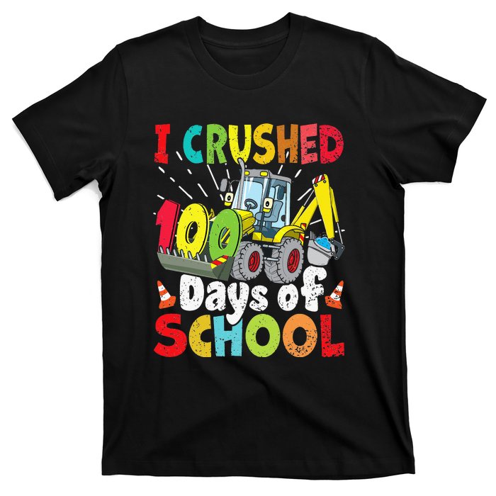 Crushed 100 Days Of School Construction Excavator Truck T-Shirt