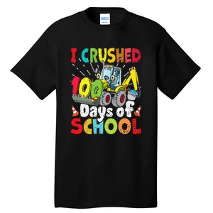 Crushed 100 Days Of School Construction Excavator Truck Tall T-Shirt