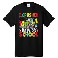 Crushed 100 Days Of School Construction Excavator Truck Tall T-Shirt