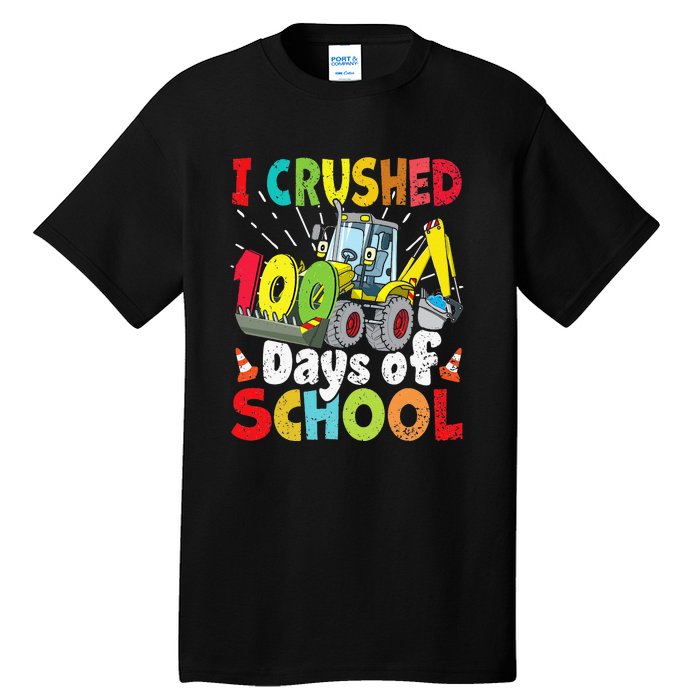 Crushed 100 Days Of School Construction Excavator Truck Tall T-Shirt