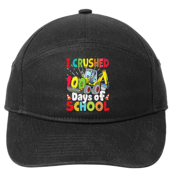 Crushed 100 Days Of School Construction Excavator Truck 7-Panel Snapback Hat