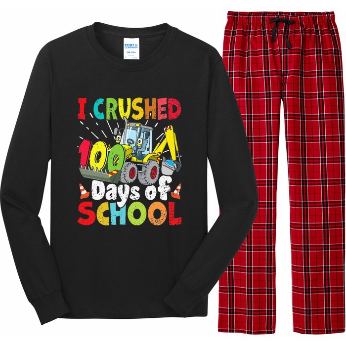 Crushed 100 Days Of School Construction Excavator Truck Long Sleeve Pajama Set