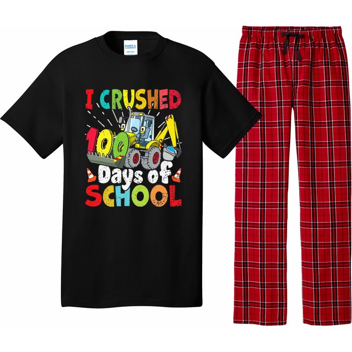 Crushed 100 Days Of School Construction Excavator Truck Pajama Set