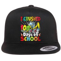 Crushed 100 Days Of School Construction Excavator Truck Flat Bill Trucker Hat