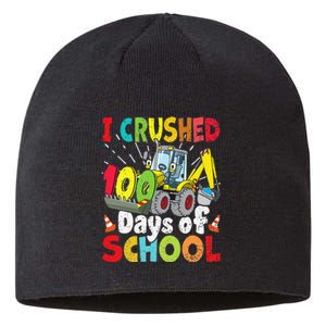 Crushed 100 Days Of School Construction Excavator Truck Sustainable Beanie