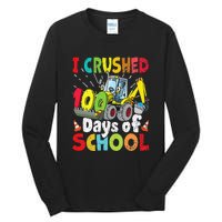 Crushed 100 Days Of School Construction Excavator Truck Tall Long Sleeve T-Shirt