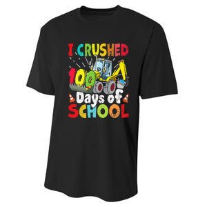 Crushed 100 Days Of School Construction Excavator Truck Performance Sprint T-Shirt