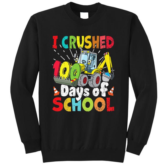 Crushed 100 Days Of School Construction Excavator Truck Tall Sweatshirt