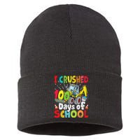 Crushed 100 Days Of School Construction Excavator Truck Sustainable Knit Beanie