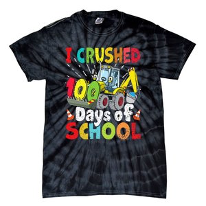 Crushed 100 Days Of School Construction Excavator Truck Tie-Dye T-Shirt