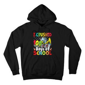 Crushed 100 Days Of School Construction Excavator Truck Tall Hoodie