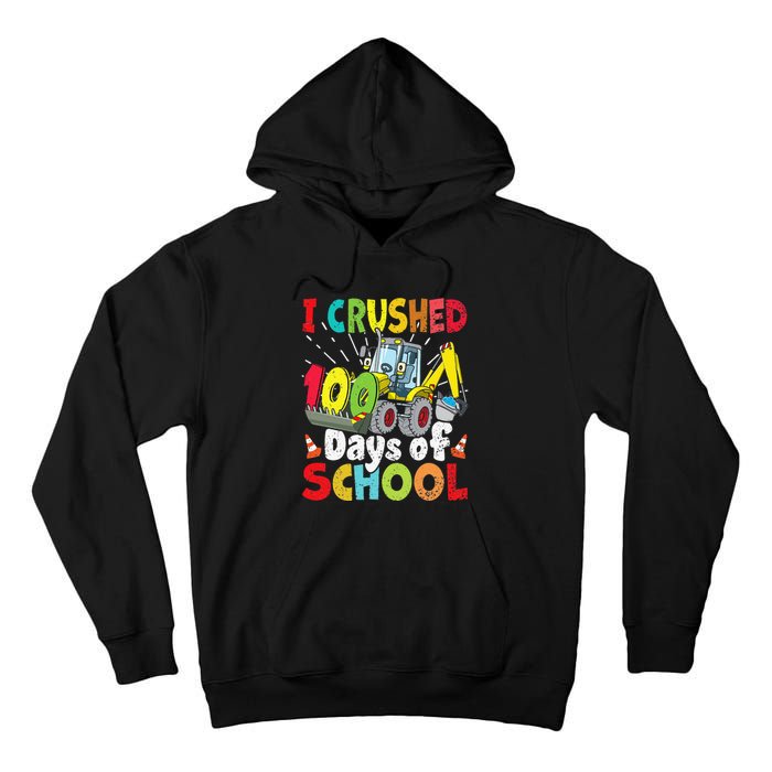 Crushed 100 Days Of School Construction Excavator Truck Tall Hoodie