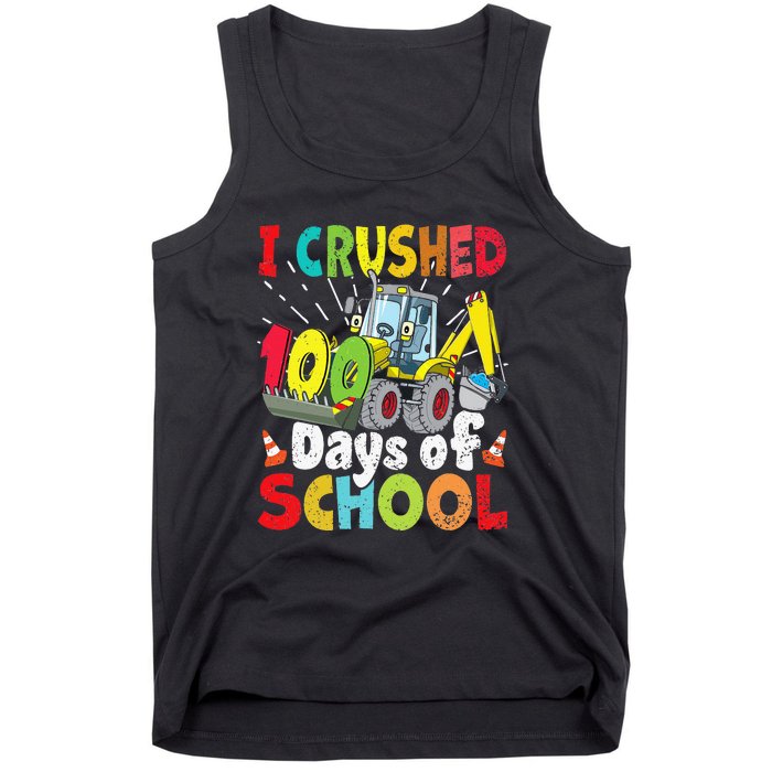 Crushed 100 Days Of School Construction Excavator Truck Tank Top