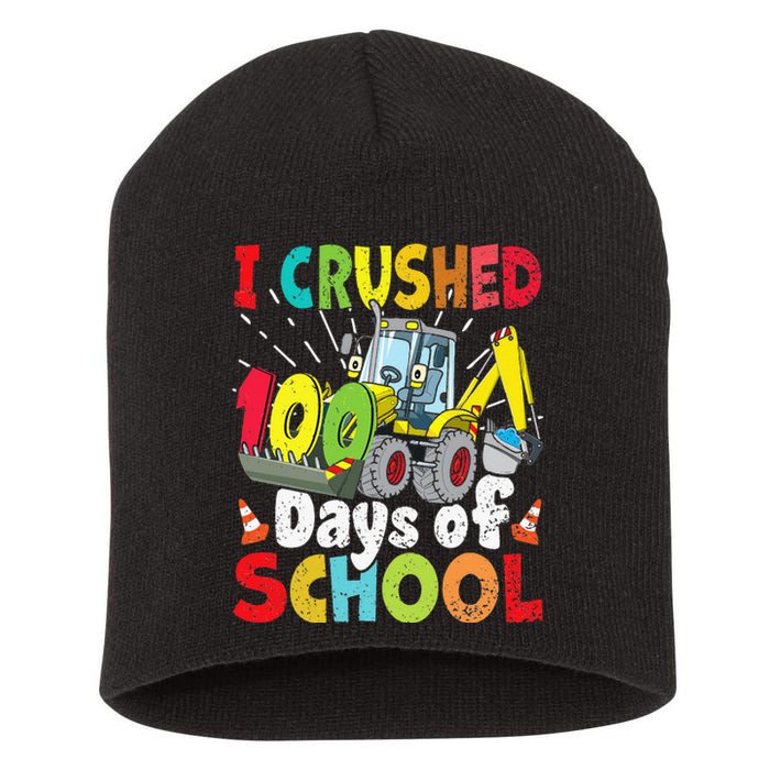 Crushed 100 Days Of School Construction Excavator Truck Short Acrylic Beanie