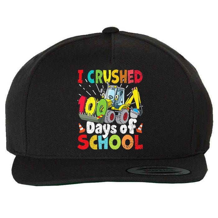 Crushed 100 Days Of School Construction Excavator Truck Wool Snapback Cap