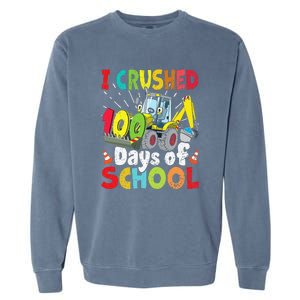 Crushed 100 Days Of School Construction Excavator Truck Garment-Dyed Sweatshirt