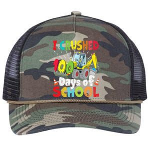 Crushed 100 Days Of School Construction Excavator Truck Retro Rope Trucker Hat Cap