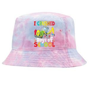 Crushed 100 Days Of School Construction Excavator Truck Tie-Dyed Bucket Hat