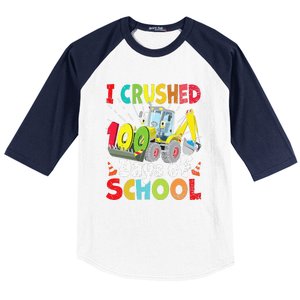 Crushed 100 Days Of School Construction Excavator Truck Baseball Sleeve Shirt