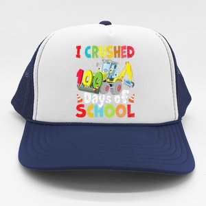 Crushed 100 Days Of School Construction Excavator Truck Trucker Hat