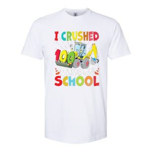 Crushed 100 Days Of School Construction Excavator Truck Softstyle CVC T-Shirt