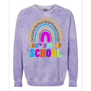 Cute 100th Day Of School Leopard Rainbow Colorblast Crewneck Sweatshirt