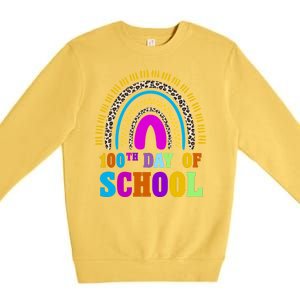 Cute 100th Day Of School Leopard Rainbow Premium Crewneck Sweatshirt